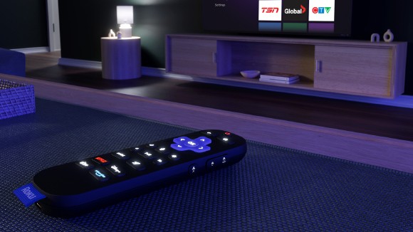 Roku Voice Remote Pro demonstrating the backlit buttons functionality