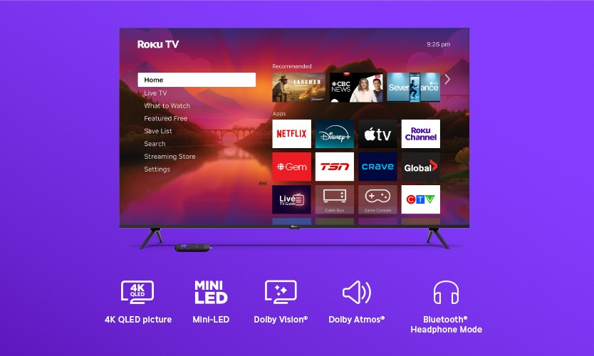 Roku Plus Series TV displaying the Roku homescreen