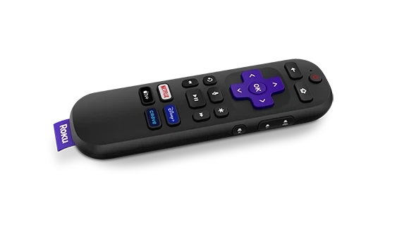 Image of the voice remote at an angle highlighting the channel shortcut buttons.