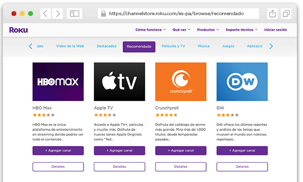 Tienda de canales Roku.