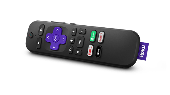 Image of the voice remote at an angle highlighting the channel shortcut buttons.
