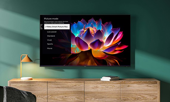 Roku Plus Series TV displaying a refined colour screen, using Roku Smart Picture Max