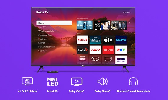Roku Plus Series TV displaying the Roku homescreen