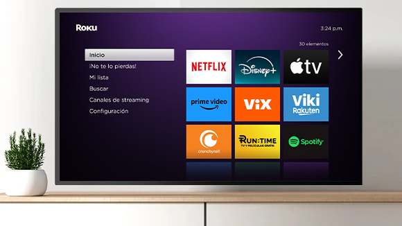 Netflix, Disney+, Apple TV en la pantalla de inicio del Roku Streaming Stick 4K