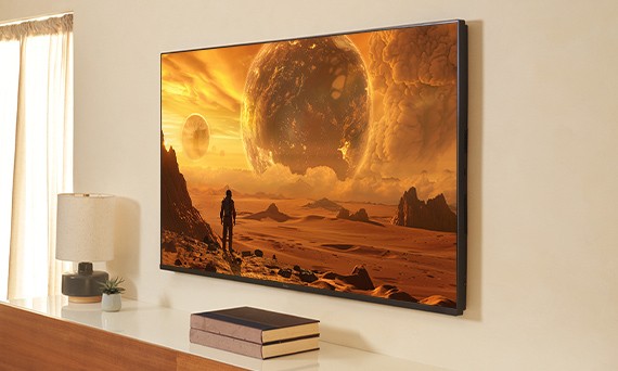 Roku Pro Series TV displaying a colorful QLED screen