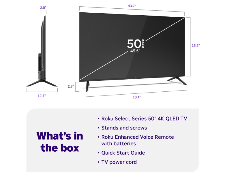 What's in the box when you purchase a Roku 50" Select Series 4K TV