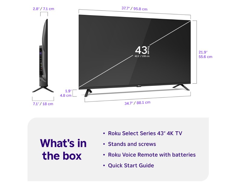 What's in the box when you purchase a Roku 43" Select Series 4K TV