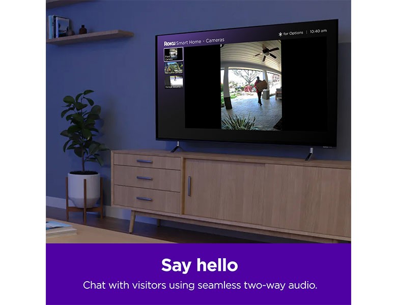 Video feed of a person delivering a package displayed on a Roku TV