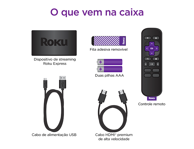 Roku Express - Streaming player Full HD, Transforma sua TV em Smart TV, Com  controle remoto e cabo HDMI incluídos : : Eletrônicos