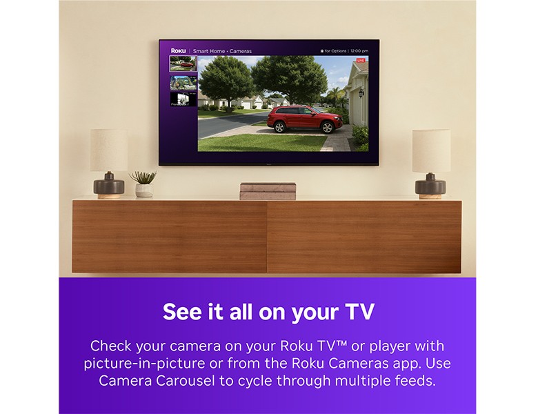 A video of a car in a driveway being viewed on a Roku TV