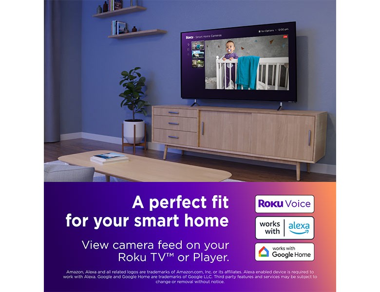 Video feed of a baby in a crib displayed on a Roku TV