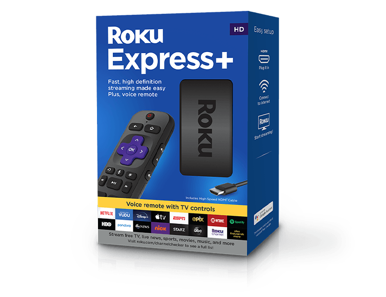 Roku Roku Express 4K+:Streaming Device HD/4K/HDR, Fast Wi-Fi, Voice Remote  with TV controls, and Premium HDMI Cable 3941R2 - The Home Depot