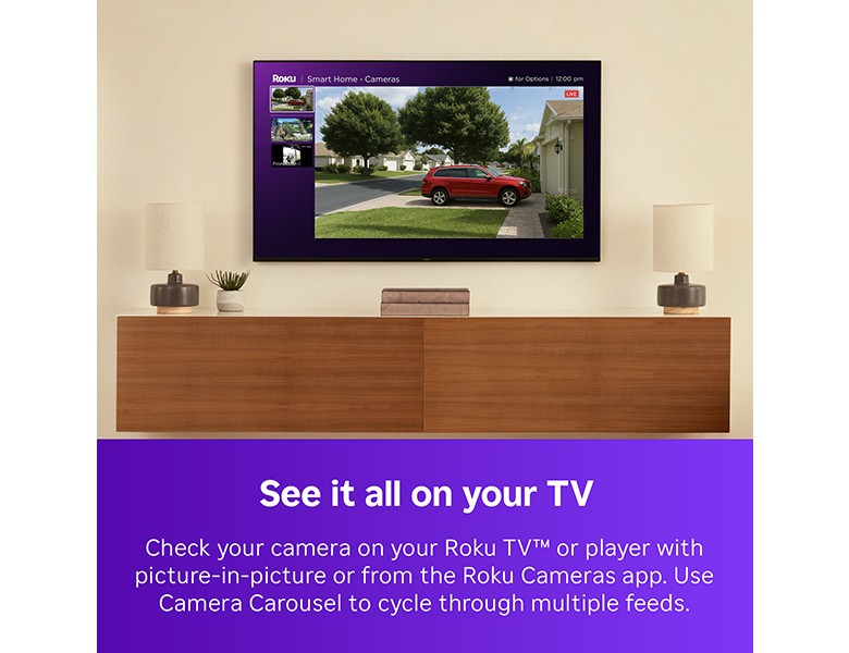 A video of a car in a driveway being viewed on a Roku TV