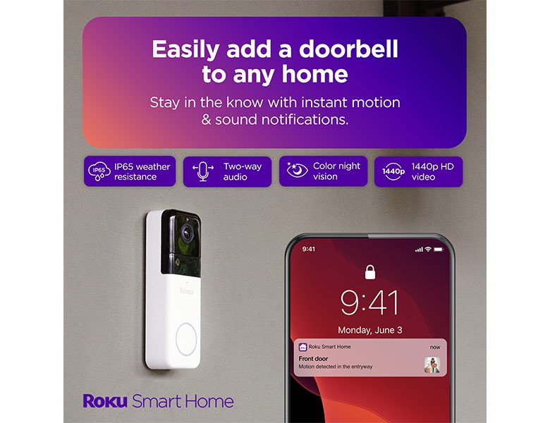 View alerts from your Roku Wire-free Video Doorbell & Chime on your mobile phone using the Roku Smart Home mobile app