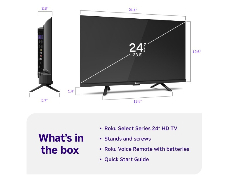 What's in the box when you purchase a Roku 24" Select Series HD TV