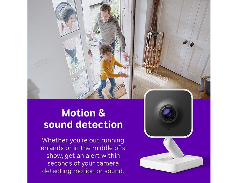 Roku Indoor Camera showing a family entering their home through the front door