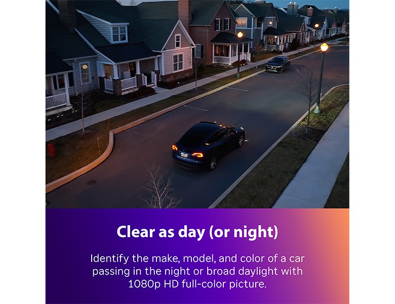 Roku Wired Outdoor Camera showing a car driving down a street at night