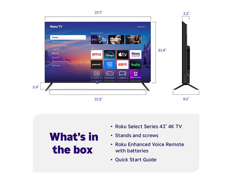 What's in the box when you purchase a Roku 43" Select Series 4K TV