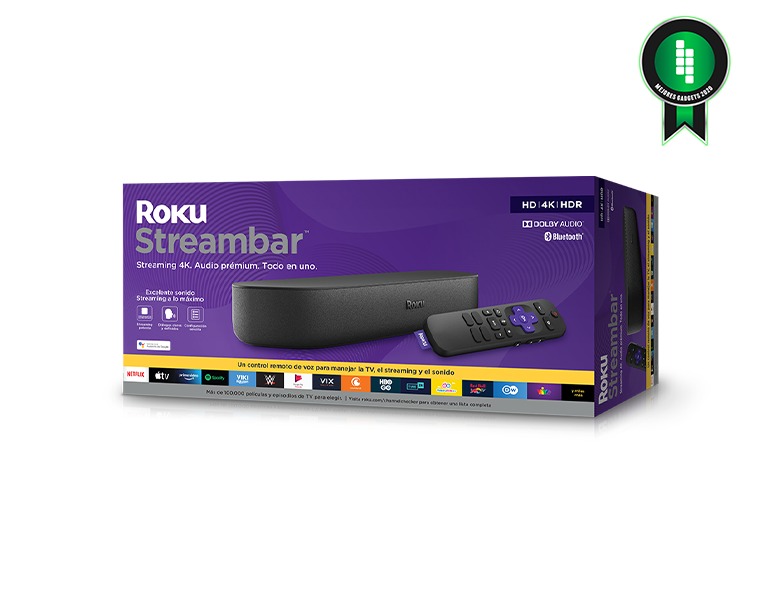  Roku Streambar Pro & Surround Sound Set  Dispositivo de  transmisión 4K HDR y barra de sonido cinematográfica todo en uno, dos altavoces  inalámbricos de TV, subwoofer inalámbrico Pro, control remoto 