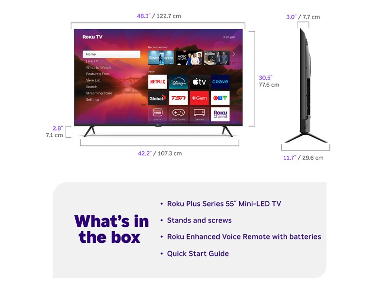 What's in the box when you purchase a Roku 55" Plus Series Mini-LED TV