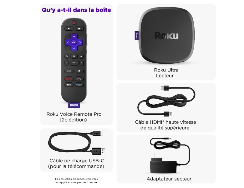 Contenu de la boîte lors de l‘achat du Roku Ultra