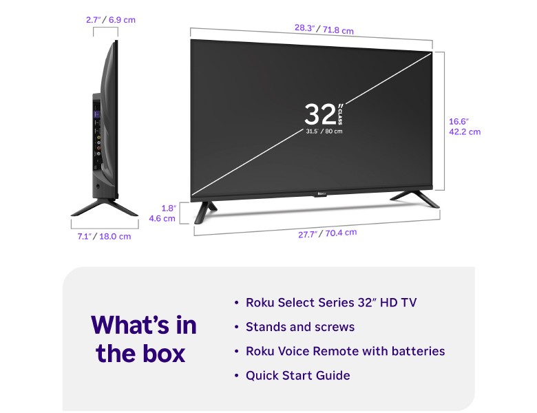 What's in the box when you purchase a Roku 32" Select Series HD TV