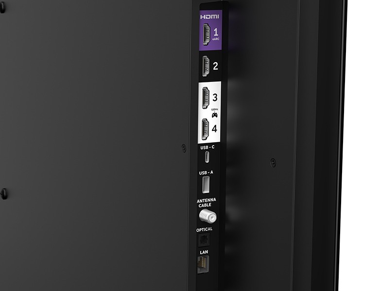 Port view of the Roku 55" class Pro Series OLED TV