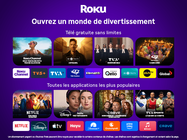 Regardez une vaste sélection de chaînes de télé gratuites, en direct et payantes sur des milliers de chaînes avec Roku