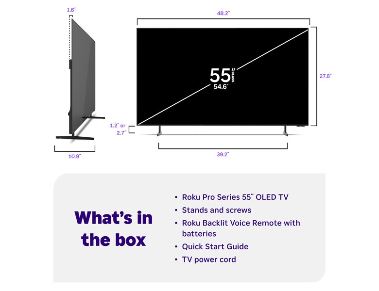 What's in the box when you purchase a Roku 55" class Pro Series OLED TV