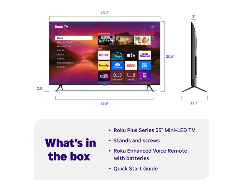 What's in the box when you purchase a Roku 55" Plus Series Mini-LED TV
