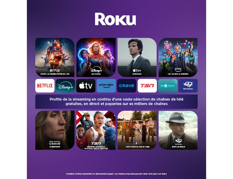 Regardez une vaste sélection de chaînes de télé gratuites, en direct et payantes sur des milliers de chaînes avec Roku