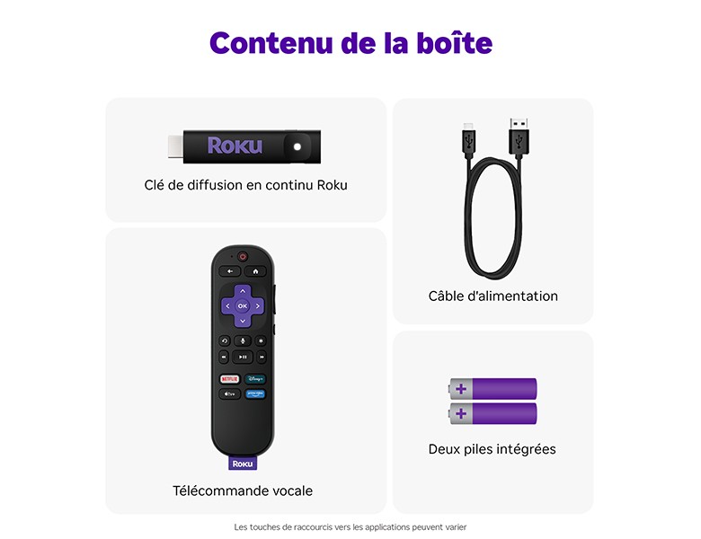 Contenu de la boîte lors de l‘achat de la Clé de diffusion Roku