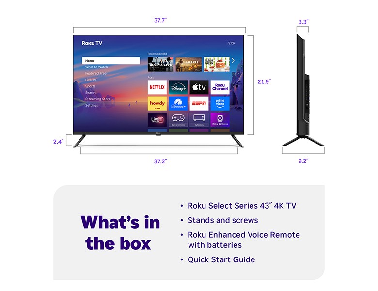 What's in the box when you purchase a Roku 43" Select Series 4K TV