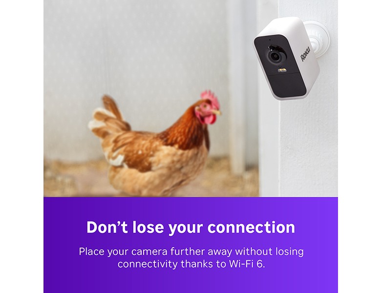 Roku Battery Camera mounted in an outside chicken coop