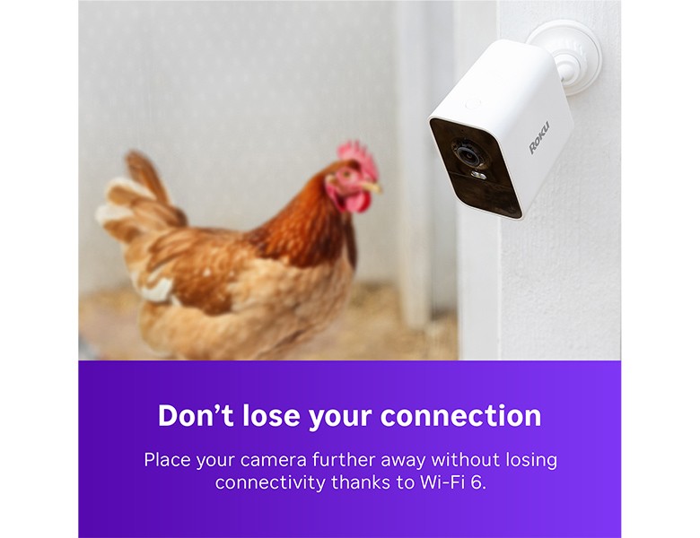 Roku Battery Camera Plus mounted in an outside chicken coop