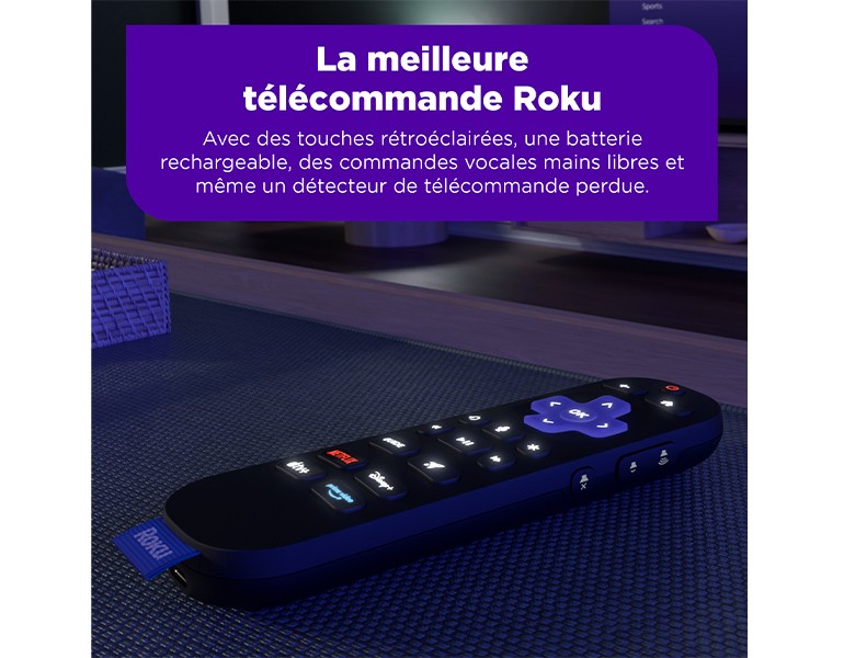 Télécommande vocale Pro Roku (2e édition) avec touches rétroéclairées pour Roku Ultra