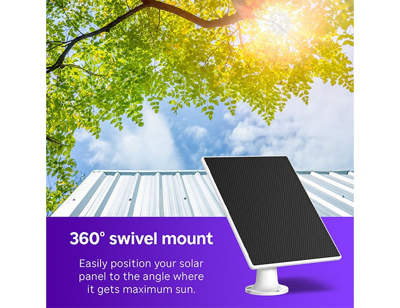 Roku Solar Panel USB-C mounted to a roof with the 360° swivel mount