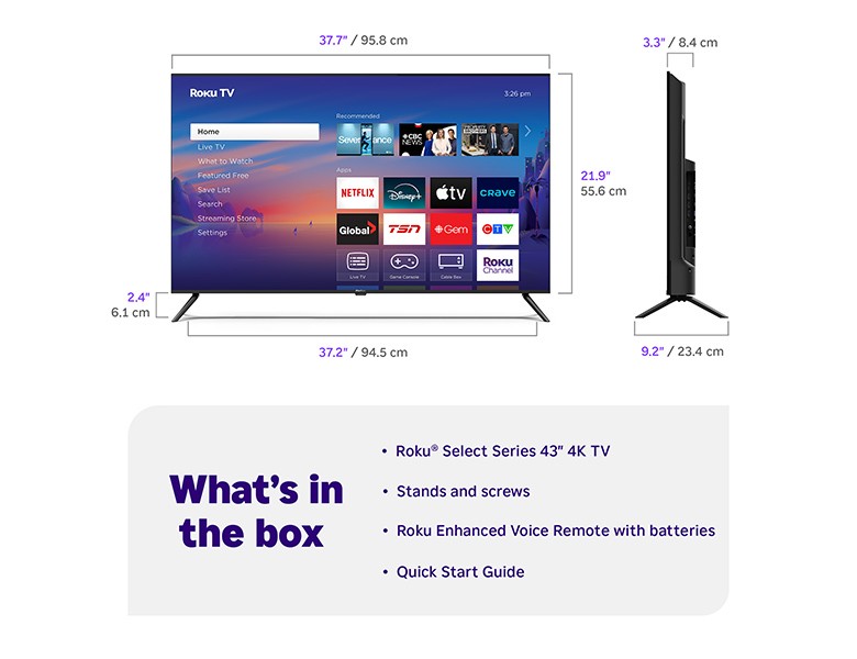 What's in the box when you purchase a Roku 43" Select Series 4K TV