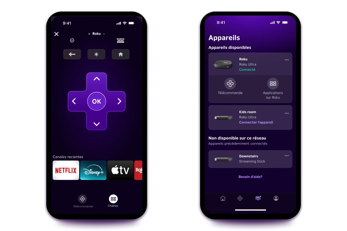 Application Roku sur téléphone mobile