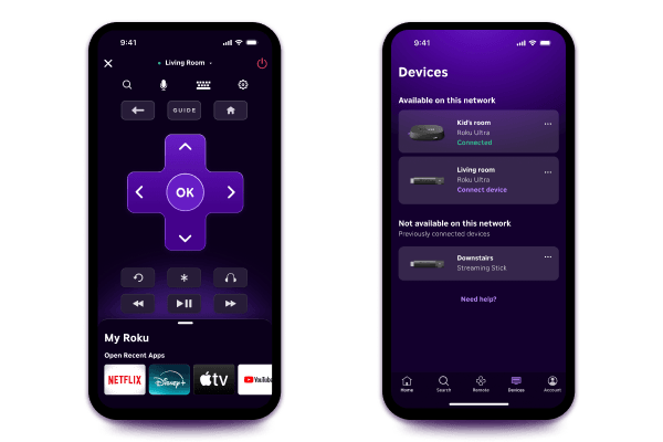 Roku App on mobile phone