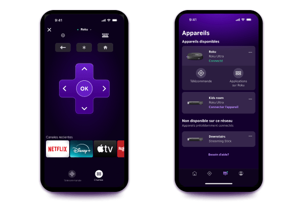 Application Roku sur téléphone mobile