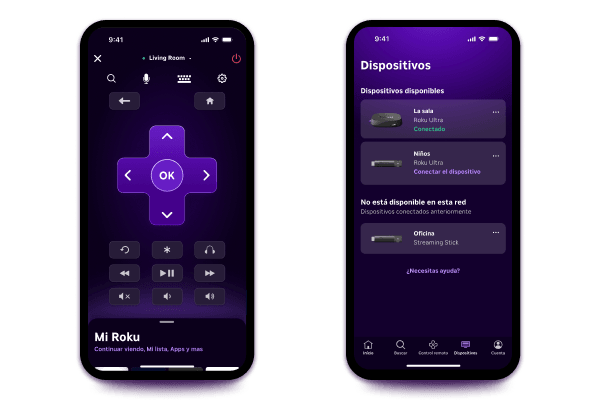 La app de Roku en un teléfono móvil