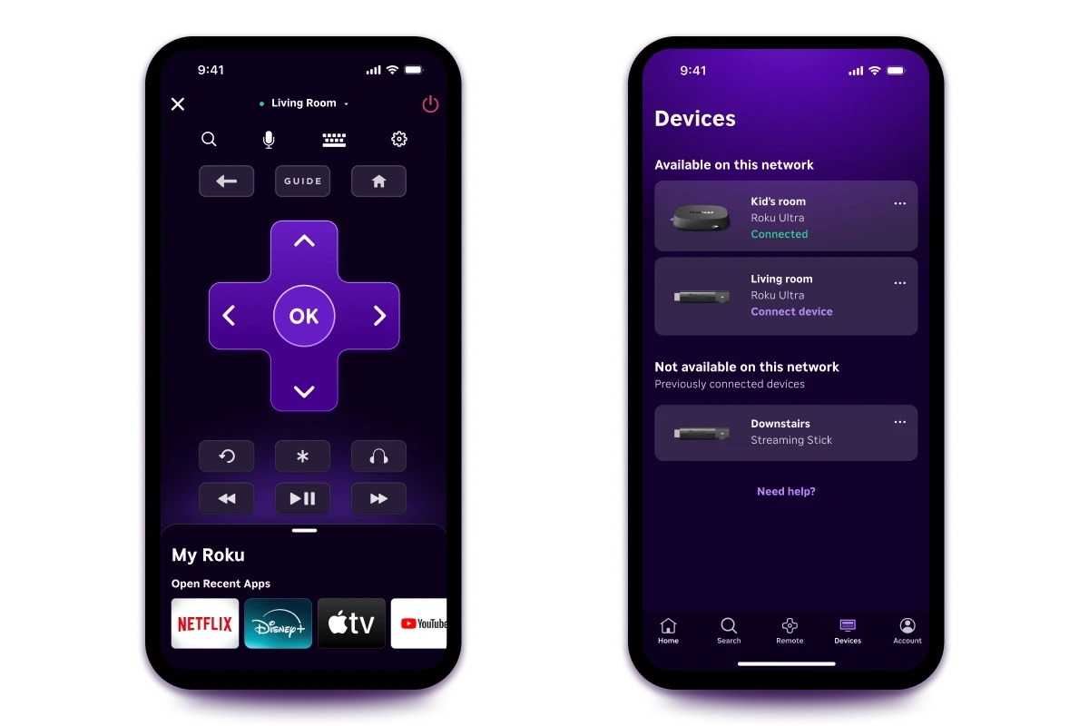 Roku App on mobile phone