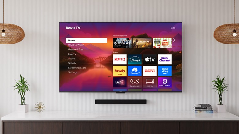 Roku TV mounted on a wall