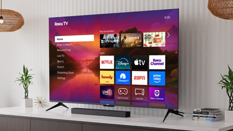 TV made by Roku in a living room