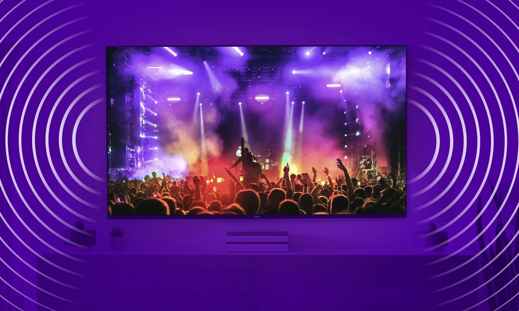Sound waves emanating from a Roku Pro Series 4K Mini-LED TV