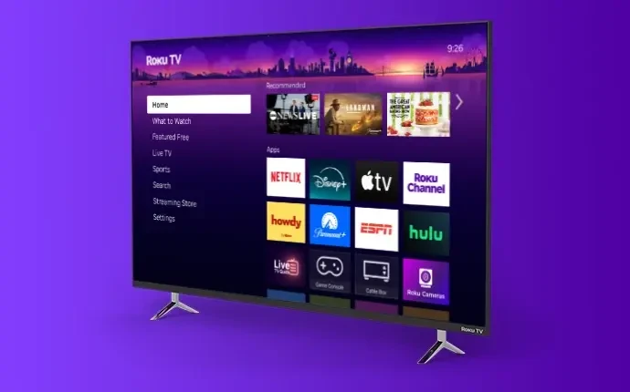 Roku TV showing home page tiles on screen