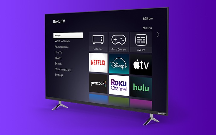 Roku TV showing home page tiles on screen