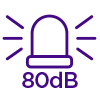 Icon depicting a ringing alarm bell with 80dB text underneath it