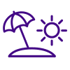 Icon depicting an umbrella on a beach with the sun overhead